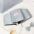 Elegant light gray automatic umbrella featuring pink tulip print and Nice Day design - Grey Tulip (Automatic Style)