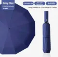 Automatischer dunkelblauer 12-Speichen-Faltschirm mit 105 cm großem Baldachin für zwei Personen - Automatisch / Rippen / Marineblau