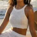 Women white crochet halter crop top sexy knit sleeveless beach bikini cover up summer vest - S / White Top