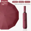 Weinrote automatische 12-Speichen-Faltschirm mit UV-Schutz und 105 cm Durchmesser. - Automatisch / Rippen / Burgunderrot