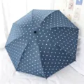 Classic navy blue manual folding umbrella featuring a stylish white polka dot pattern design - Manual Model / Dark Blue