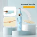 Hellblauer automatischer Taschenschirm mit UPF50+ Sonnen- und Regenschutzbeschichtung - Dreifach faltbarer Regenschirm / Himmelblau