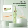 Mintgrüner Automatikschirm mit UPF50+ Sonnenschutzbeschichtung für Regen und Sonne - Dreifach faltbarer Regenschirm / Matcha-Grün