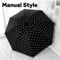 Manual folding polka dot umbrella with UV protection and black glue coating finish - Manual Model / Black