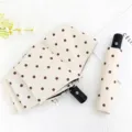 Cream polka dot automatic folding umbrella with UV protection and black glue coating - Automatic / Off White