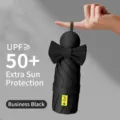 Mini ombrello pieghevole nero portatile con design a fiocco e protezione UV UPF 50+ - 8 Bacchette 5 Pieghi (Rivestimento Nero) / Nero