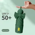 Mini ombrello tascabile verde scuro compatto con fiocco e protezione solare UPF 50+ ideale - 8 Bacchette 5 Pieghi (Rivestimento Nero) / Verde Scuro