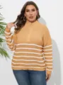 Maglione a costine rigato con zip da donna taglie forti collo alto casual a manica lunga top - 0XL / Giallo