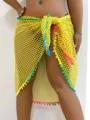 Große Größen Strand Bikini Überwurf Gelb Netz Sarong Bunte Quasten Wickelrock Damen - Einheitsgröße / Gelb