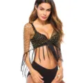 Sexy red calada chal pareo con flecos dorados variante para mujeres verano playa moda. - Talla única / Negro Rejilla