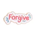Elegant pink 'Forgive' text enamel brooch pin with a polished gold finish and white base - Forgive Design (QHXZ6661)