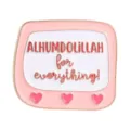 Cute pink enamel pin with gold trim featuring 'Alhumdolillah for everything' and hearts - Alhumdolillah TV Design (QHXZ6662)