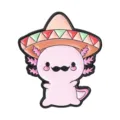 Cute pink axolotl enamel pin wearing a Mexican sombrero hat and mustache badge. - 草帽小胡子款式(UVXZ539)