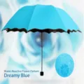 Dreamy blue magic floral folding umbrella that blooms when wet, sun and rain protection - Blue