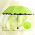 Lime green folding umbrella with water-activated flower pattern - Fruit Green