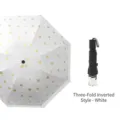 Ombrello invertito anti-UV a 3 pieghe bianco con raffinato motivo a quadrifoglio dorato - Stile Invertito a Tre Pieghe - Bianco / Bianco