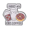 Funny white cat with iced coffee and donut enamel pin badge for backpacks and jackets - Cat Coffee Donut Style (QHXZ6818)