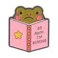 Funny reading frog enamel pin badge with Go away I'm reading text for book lovers - Reading Frog (QHXZ6583)
