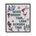 Rectangular nature theme enamel pin badge with More Green Time Less Screen Time slogan - Nature Landscape Style (UVXZ519)