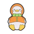Cute cartoon duck enamel pin badge wearing an orange fruit hood and a green bow tie - Orange Fruit Duck (UVXZ508) / Orange