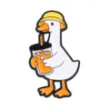 Cute cartoon white goose enamel pin wearing yellow hat and drinking juice for backpacks - Goose Wearing Hat Drinking Style (QHXZ6760)
