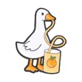 Funny cartoon white goose enamel pin drinking orange juice, cute duck brooch - Goose Drinking Orange Juice with Straw Style (QHXZ6761)
