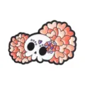 Mexikanische Zuckerschädel Emaille-Anstecknadel mit orangem Blumenherzmuster - Heart-Eye Floral Skull Style (UVXZ537)
