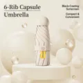 Compact 6-rib capsule umbrella in beige with UPF 50+ sun protection and mini design - 6 Ribs (Umbrella Only) / Beige