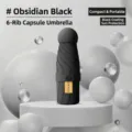 Mini 6-rib portable capsule umbrella in obsidian black with UPF 50+ sun protection - 6 Ribs (Umbrella Only) / Obsidian Black