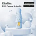 Sky blue compact capsule sun and rain umbrella with 6 ribs and UPF 50+ protection - 6 Ribs (Umbrella Only) / Sky Blue