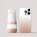 Mini-Taschenschirm mit rosa Farbverlauf, handlich gefaltet neben einem Smartphone präsentiert - Flacher 6-fach Mini-Schirm / Bohnenpastenrosa Verlauf