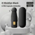 Compact obsidian black capsule umbrella with sun protection shell for portable travel use - 6 Ribs With Capsule Box / Obsidian Black