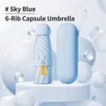 Portable sky blue six-rib mini capsule sun umbrella with protective storage case - 6 Ribs With Capsule Box / Sky Blue