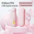 Compact 5-fold capsule umbrella in cherry blossom pink with black glue UV protection - 6 Ribs With Capsule Box / Sakura Pink
