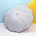 Large black and white striped UV protection umbrella with 10 reinforced ribs - 10-Bone Striped / Off White