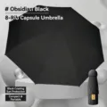 Mini 5-fold obsidian black capsule umbrella with 8 ribs for sun and rain protection - 8 Ribs (Umbrella Only) / Obsidian Black