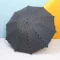 Modern black and white striped sun and rain umbrella with large folding canopy design - 10-Bone Striped / Black