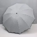 Large 10-rib folding umbrella with grey and white stripes, black glue UV protection coating - 10-Bone Striped / Gray