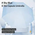 Sky blue 5-fold capsule umbrella with 8-rib frame and vinyl UV protection coating - 8 Ribs (Umbrella Only) / Sky Blue