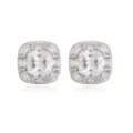 Close-up of square halo stud earrings with micro-set clear crystals in silver finish - White Zirconia / White Gold