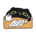 Cute cartoon black cat study enamel pin badge for student backpacks and decorative clothing - 伏案黑猫(QHXZ6553)