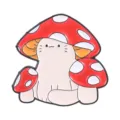 Cute mushroom cat enamel pin badge, adorable cartoon feline lapel accessory for backpacks - Three Mushrooms White Cat (QHXZ6658)