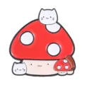 Cute spotted mushroom enamel pin with kawaii cat faces for student bags and gifts - Two Mushrooms Double Cats (QHXZ6659)