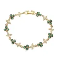 Elegant gold-plated clover and butterfly bracelet with green and white cubic zirconia stones - Gold Green Rhinestone