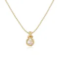 Detailed view of a gold-plated copper necklace featuring a round zircon pendant. - Small Round Pendant / Gold