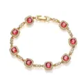 Detailed view of gold-plated bracelet with radiant cushion-cut red gemstones - Gold Rose Red Rhinestone