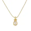 Close-up detail of a teardrop zircon pendant on a dainty gold bead chain necklace - Small Teardrop Pendant / Gold