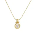 Detailed close-up of a gold-plated round knot pendant necklace with a clear zircon stone - Large Round Pendant / Gold