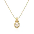 Macro view of a gold-plated heart pendant necklace featuring a heart-shaped cubic zirconia. - Large Heart Pendant / Gold
