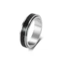 Silver stainless steel spinner ring with black carbon fiber inlay design - 6# / Narrow Version (K-R1147) / Steel